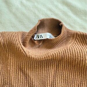 Zara Camel Ribbed Knit Top